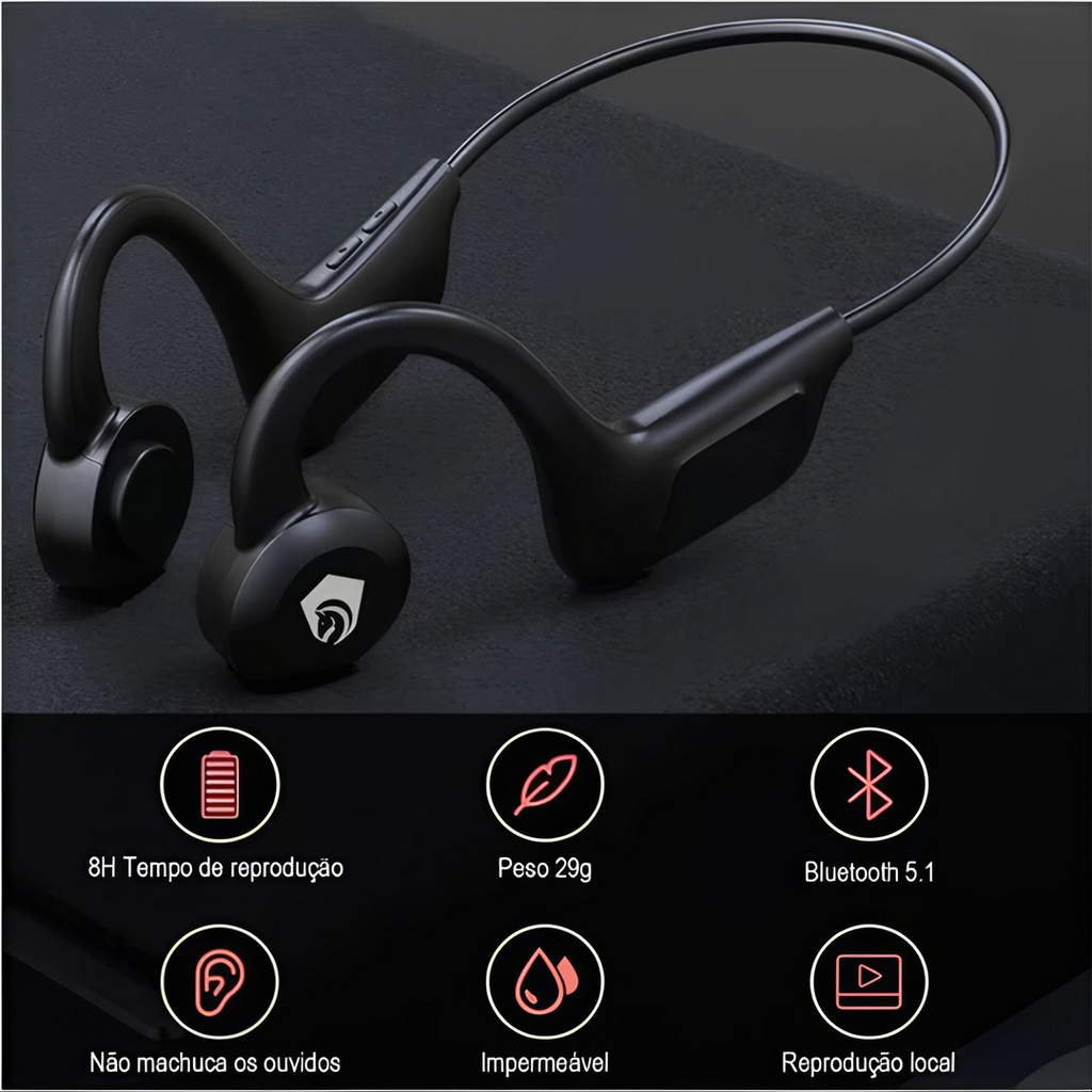 BoneVibe™ – Fone Esportivo de Condução Óssea Bluetooth 5.0