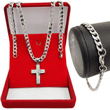 Kit Masculino Aço Inoxidável – Corrente 60cm com Pingente Cruz Pai Nosso + Pulseira Grumet