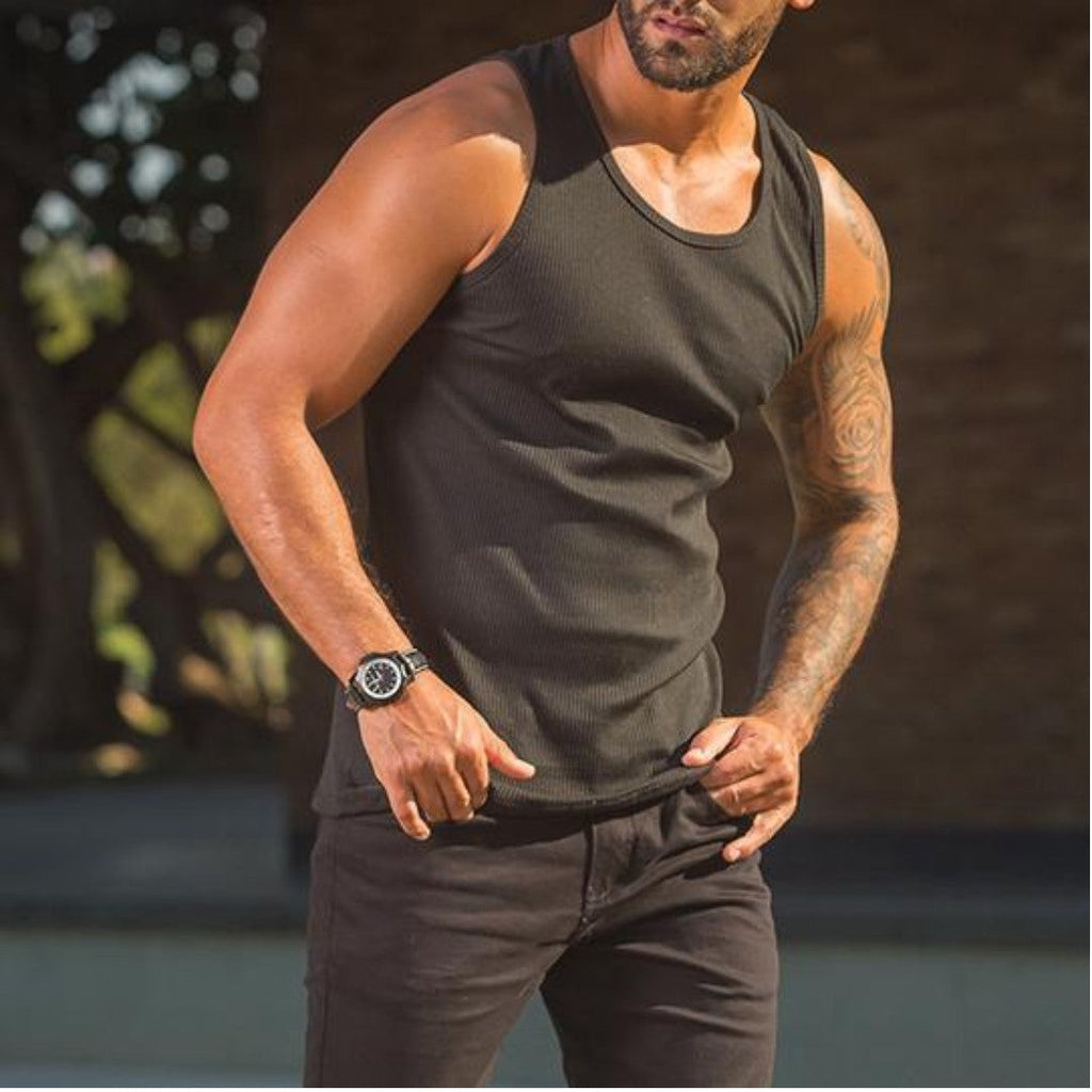 Kit 2 Regatas Masculinas Caneladas Estilo Americano | Ribana Premium com Elastano – Não Transparente, Costura Reforçada e Alta Durabilidade