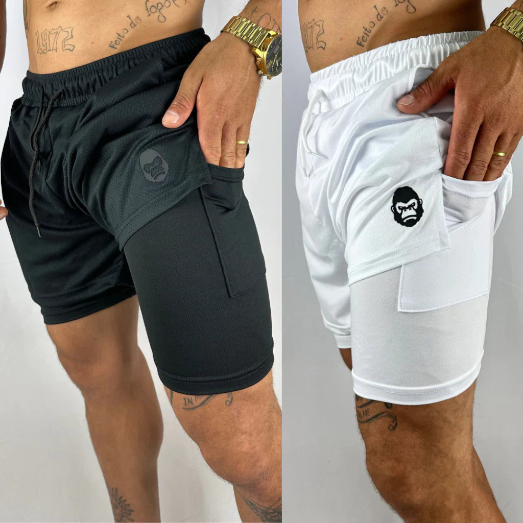 Kit 2 Shorts Kong 2 em 1 Para Academia – Máximo Conforto e Desempenho
