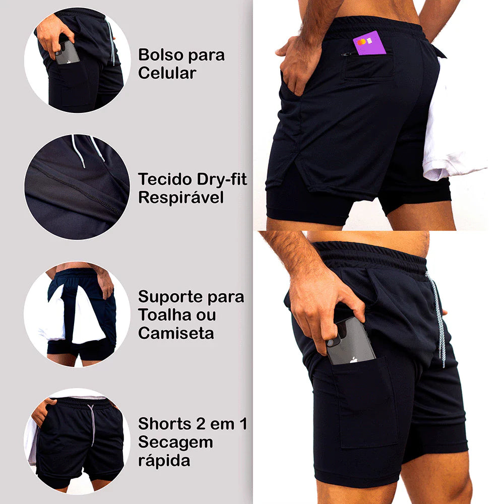 Short de Compressão 2 em 1 Dryfit Aranha Spider – Conforto e Desempenho para seus Treinos